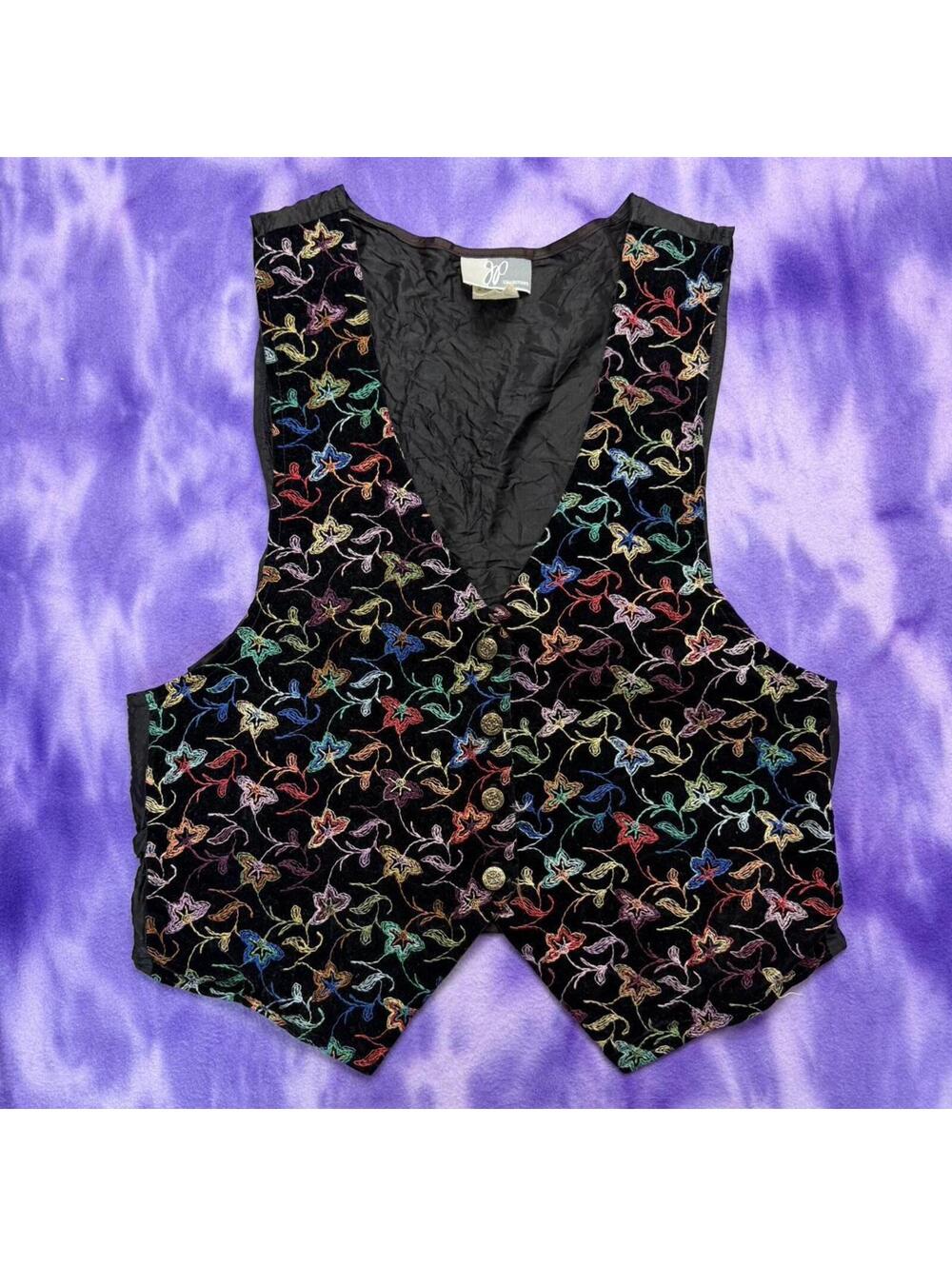 Vtg 90s jp collections velvet multicolored embroidery vest